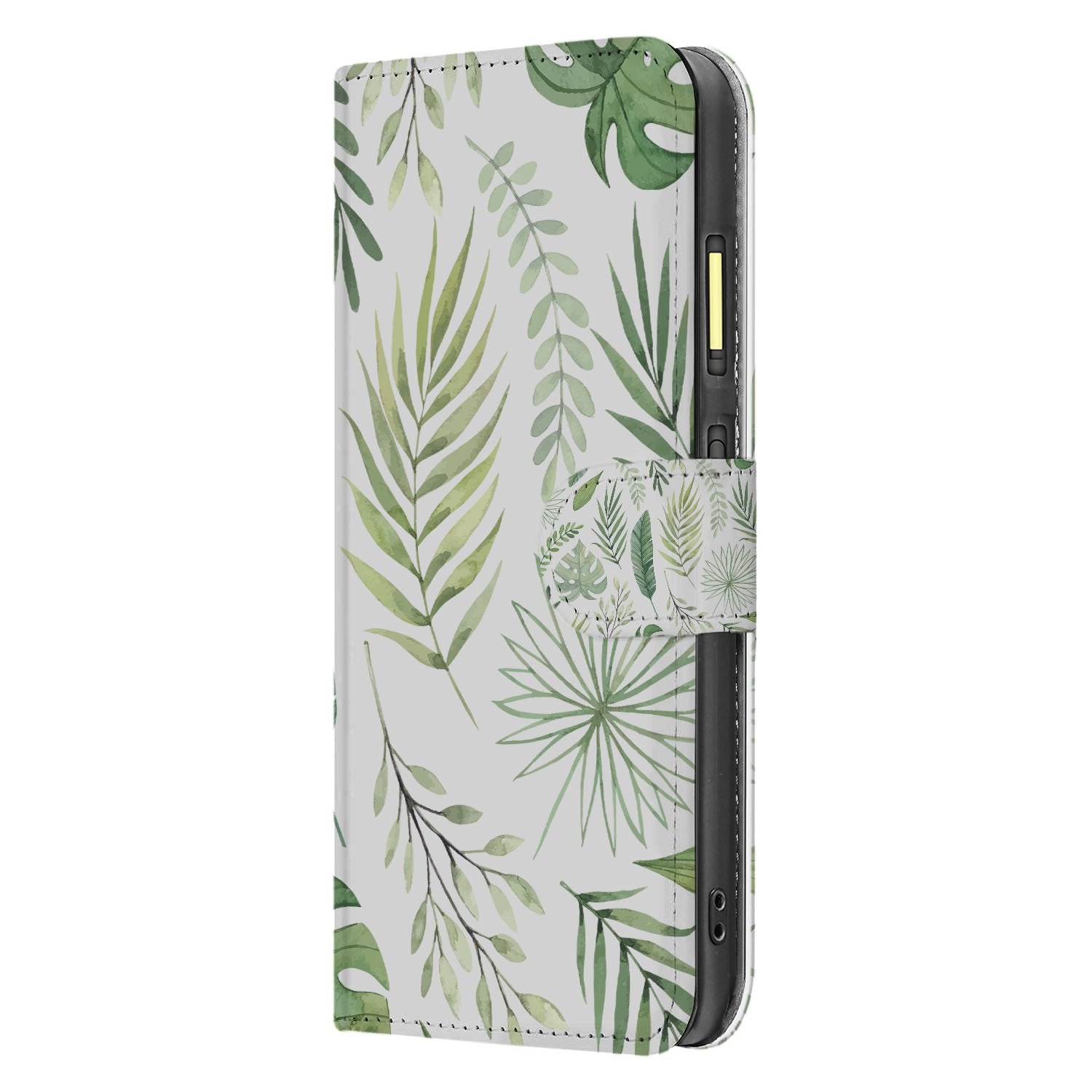 Fairphone 6 Bookcase Hoesje met Bladeren Design in Lichtgroen Wit zijkant