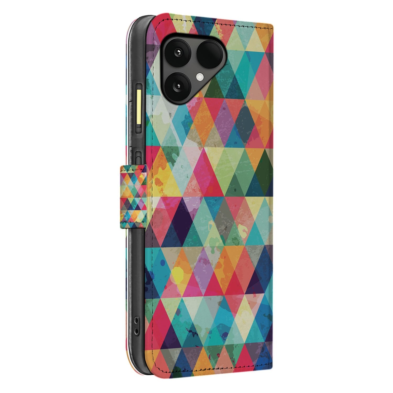 Fairphone 6 Bookcase Hoesje met Geruit Design 3 Pasjes Houder kleurrijk patroon zijaanzicht