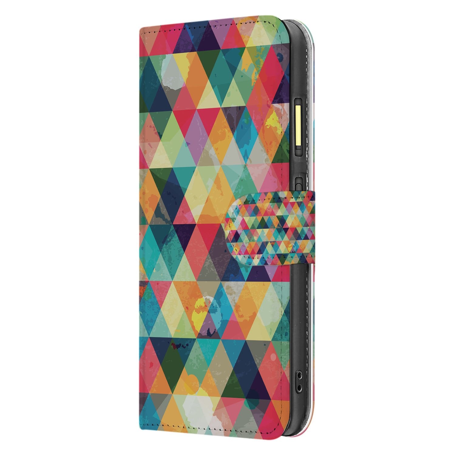 Fairphone 6 Bookcase Hoesje met Geruit Design 3 Pasjes Houder kleurrijk geometrisch patroon zijkant