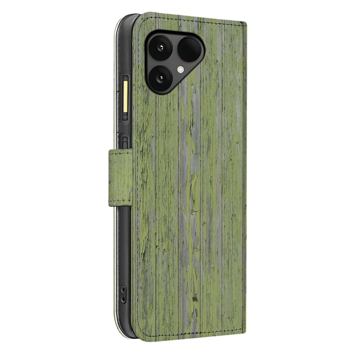 Fairphone 6 Bookcase Hoesje met Groen Houtnerf Design zijaanzicht