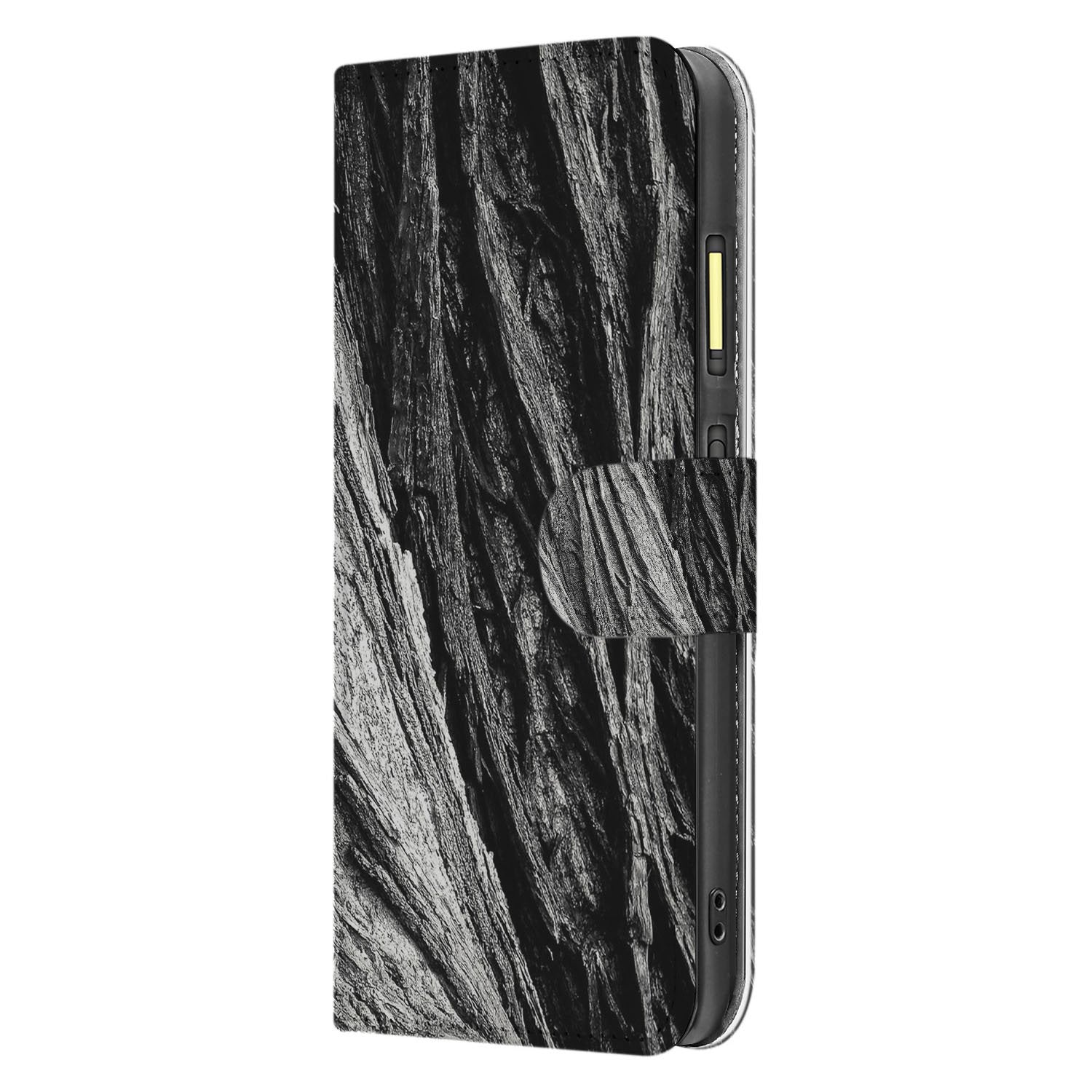 Fairphone 6 High-Quality Premium Bookcase Hoesje with Boomschors Grijs Rustiek Design zijaanzicht