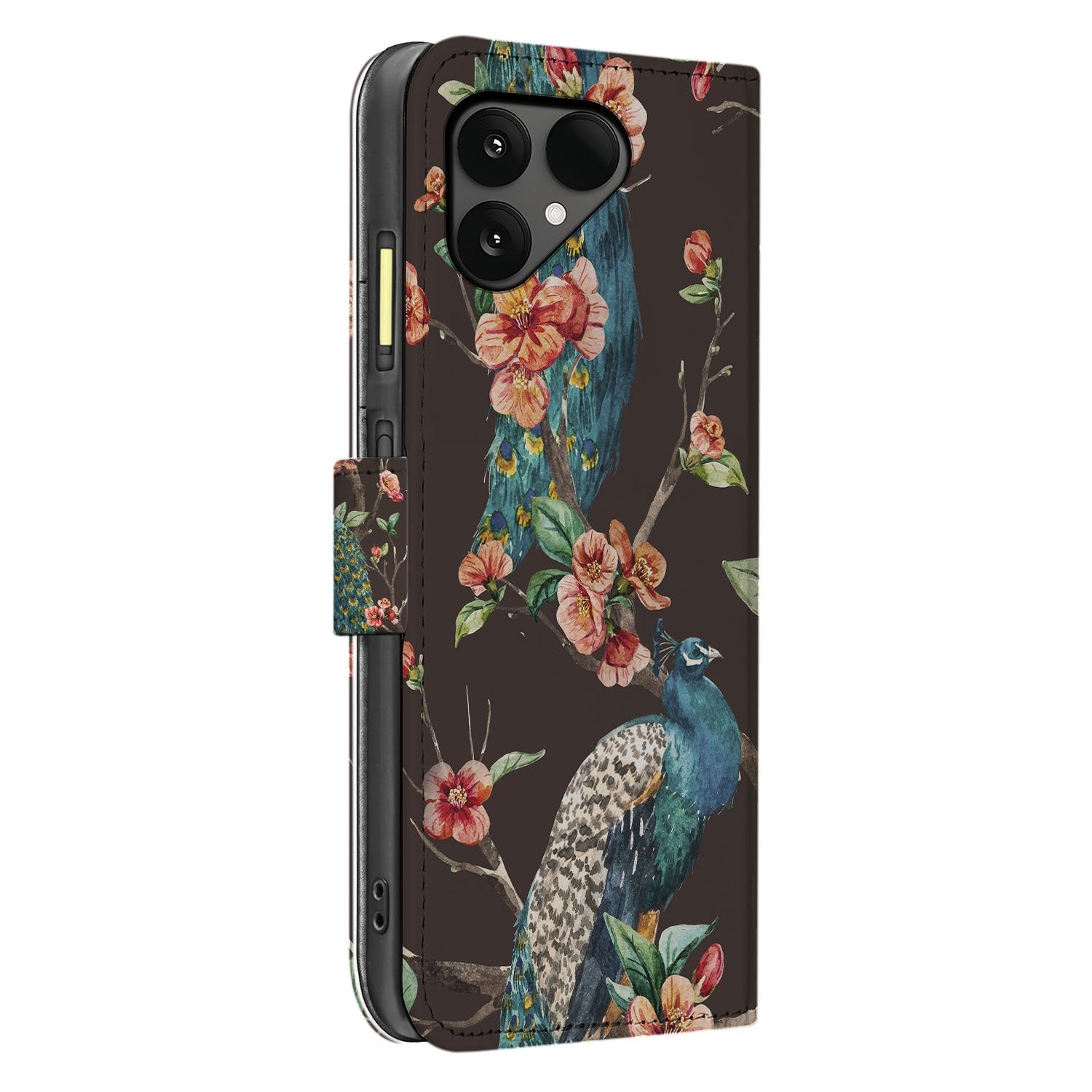 Fairphone 6 Portemonnee Hoesje Met Pasjes Pauw Bloemen Print zijaanzicht