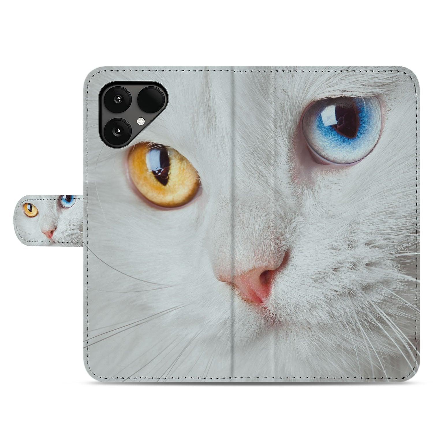 Fairphone 6 Portemonnee Hoesje Witte Kat Dierenprint kat close-up gezicht
