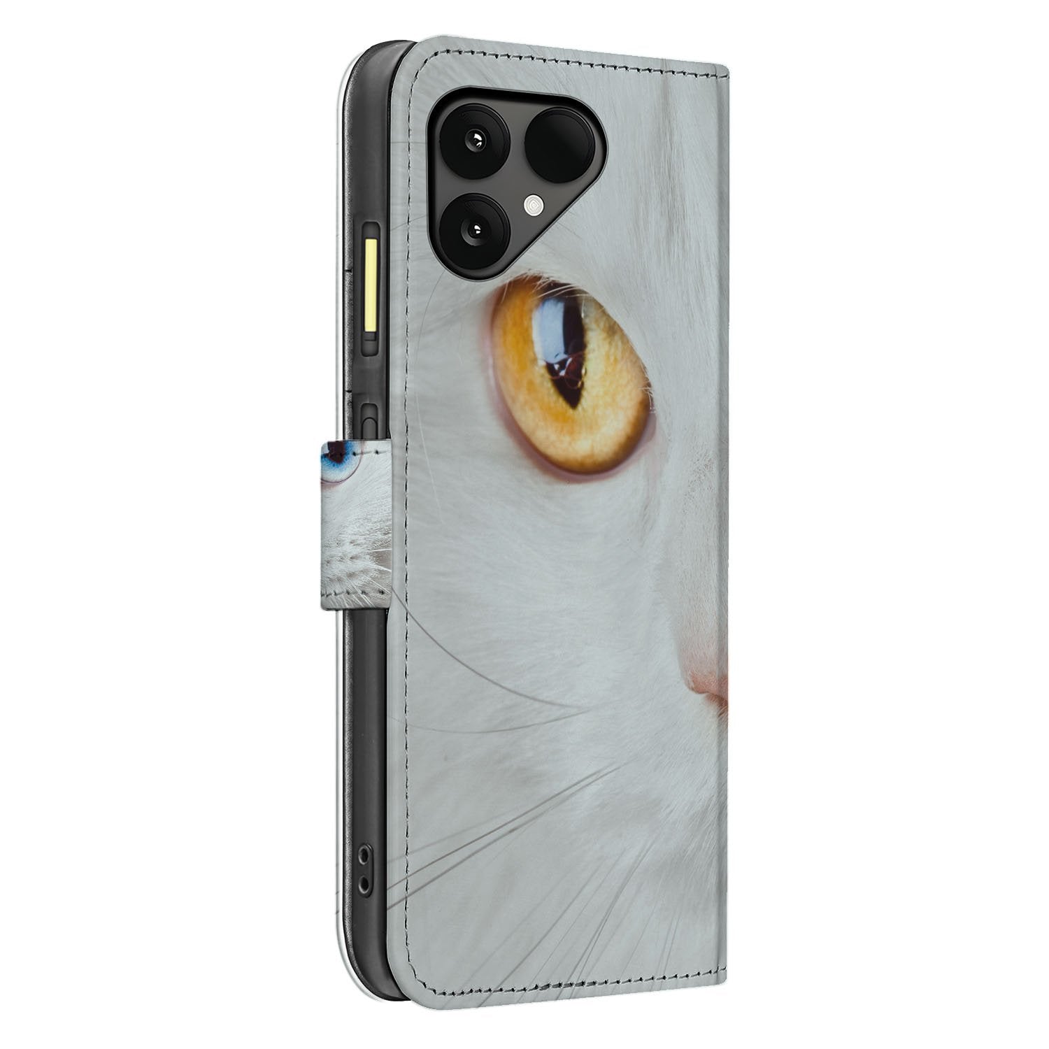 Fairphone 6 Portemonnee Hoesje Witte Kat Dierenprint zij aanzicht design