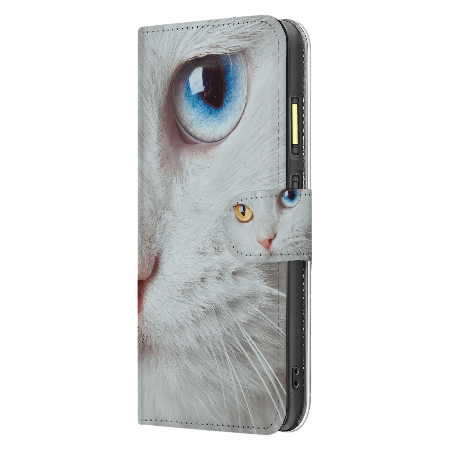 Fairphone 6 Portemonnee Hoesje Witte Kat Dierenprint kat gezicht zijaanzicht