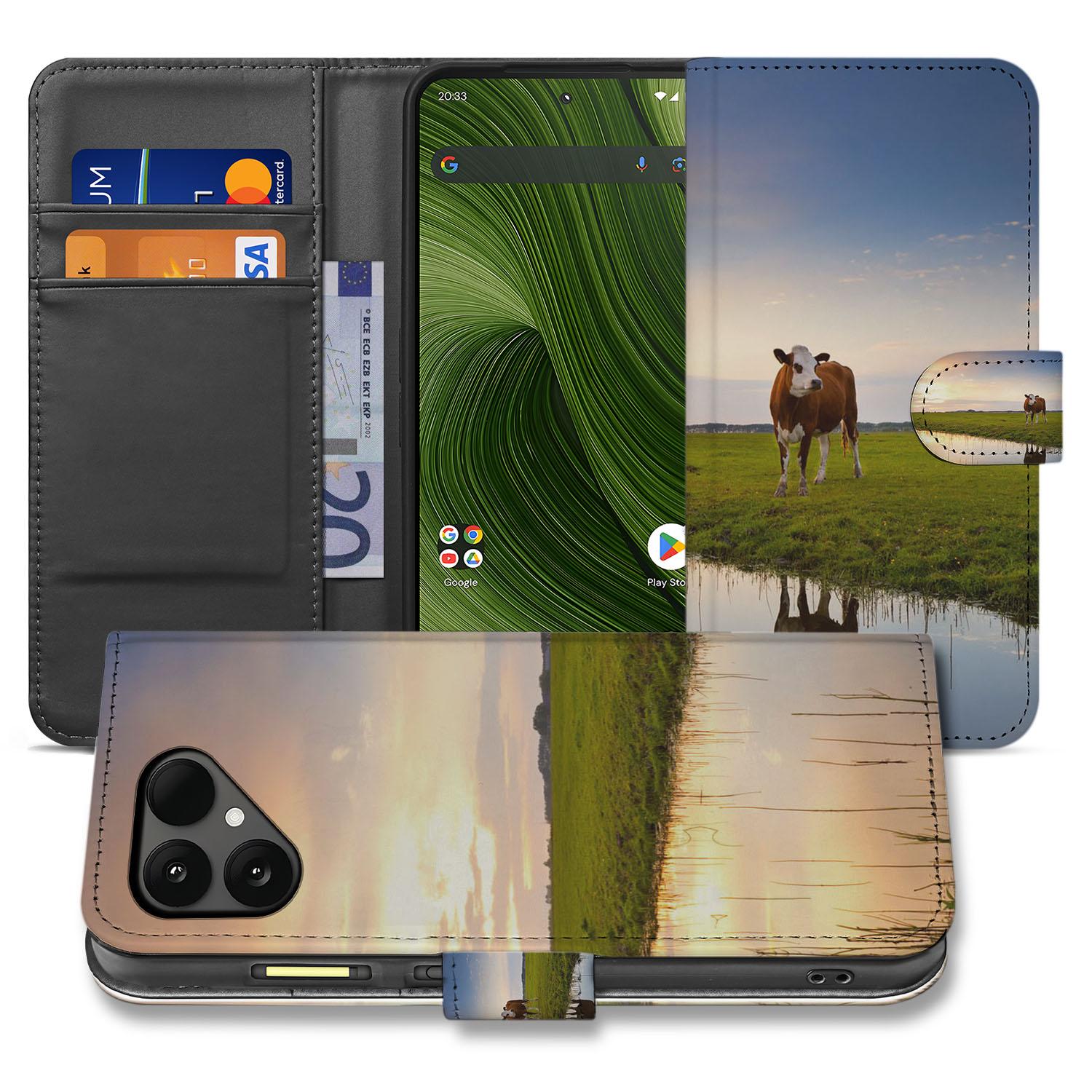 Fairphone 6 Stijlvol Bookcase Hoesje met Koeienprint Zwart-Wit Design en Robuuste Bescherming voorkant binnen