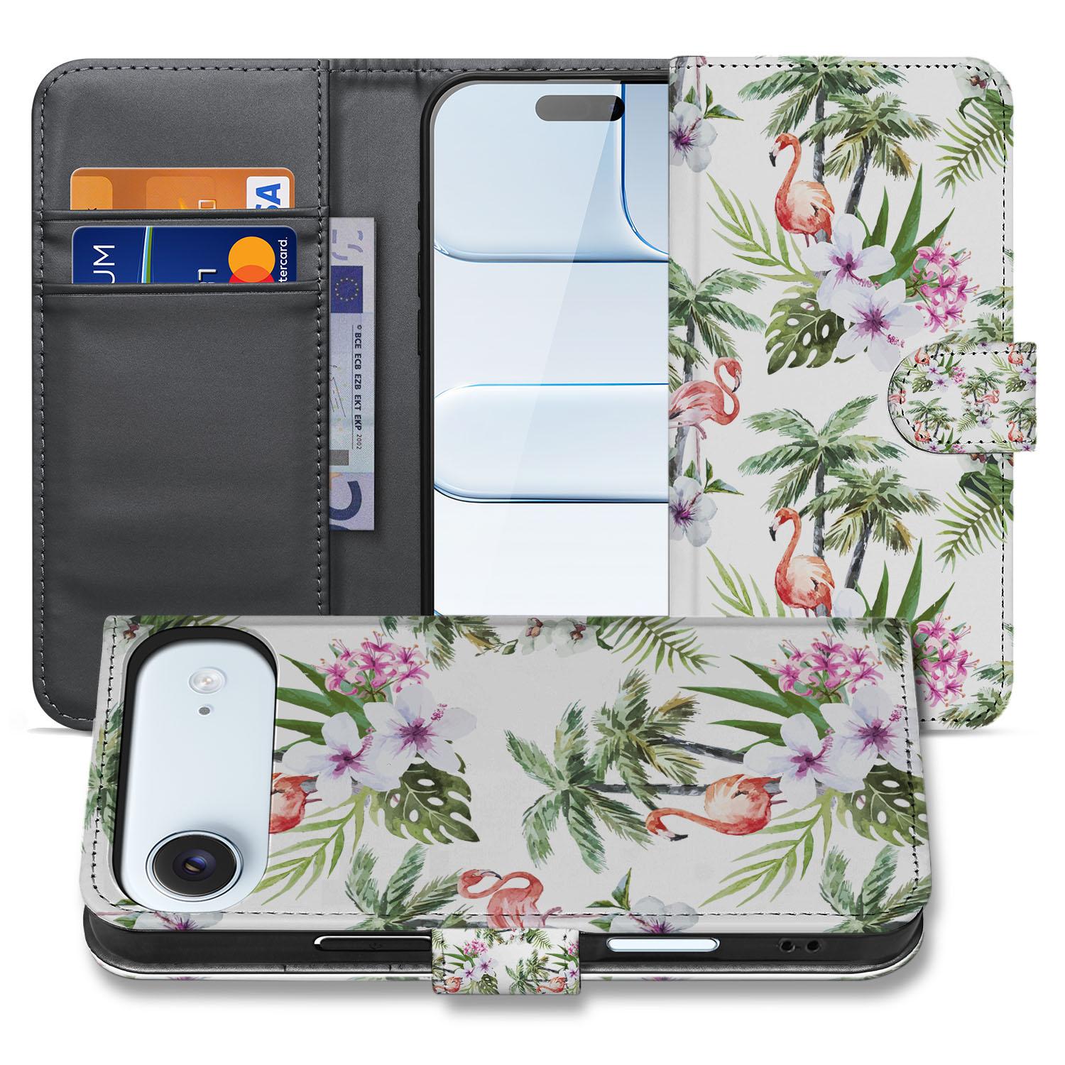 Flamingo Palms Hoesje iPhone Air Book Case voorkant ontwerp kleurige flamingo palmprints