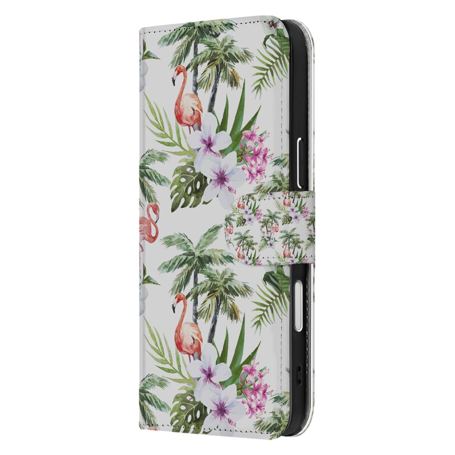 Flamingo Palms Hoesje iPhone Air Book Case designnaam zijaanzicht