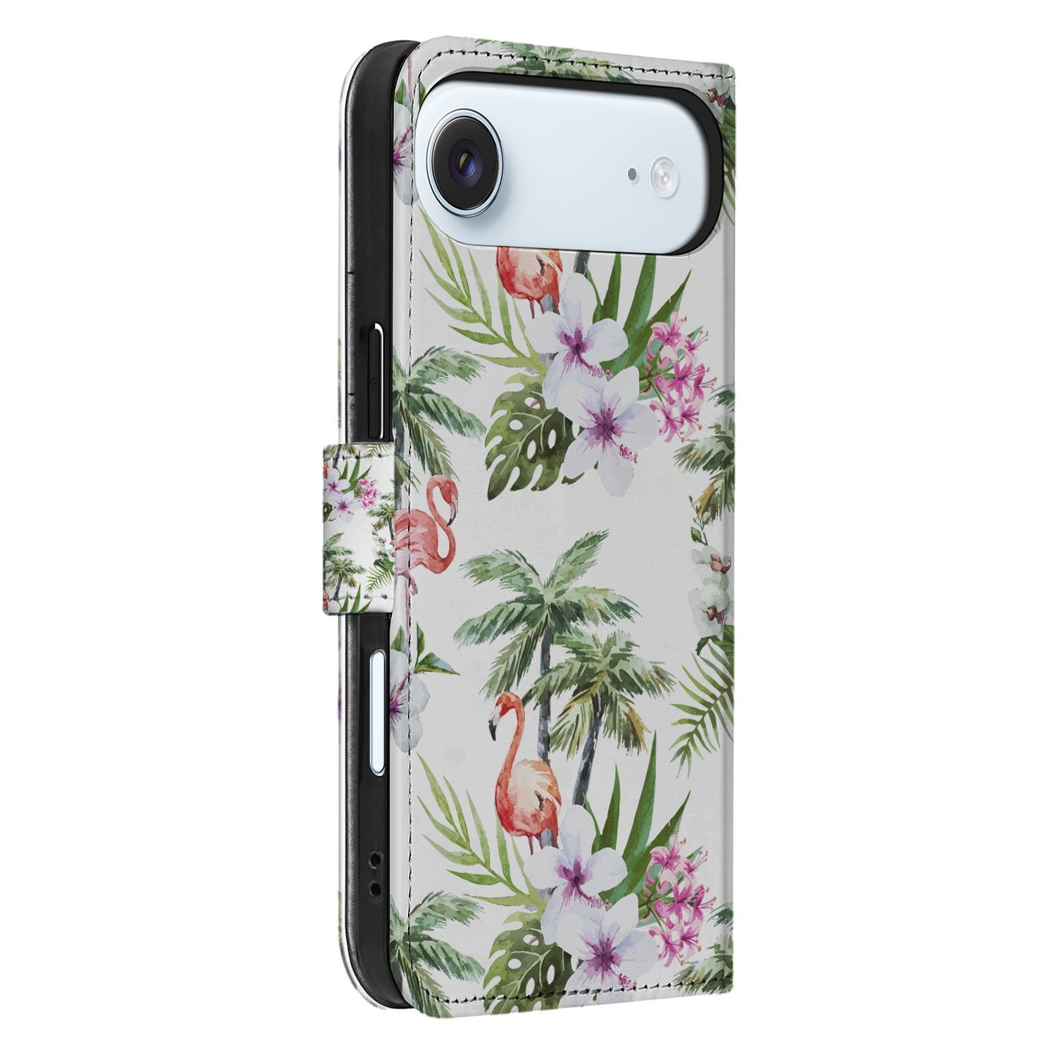 Flamingo Palms Hoesje iPhone Air Book Case design flamingo palm aanzicht