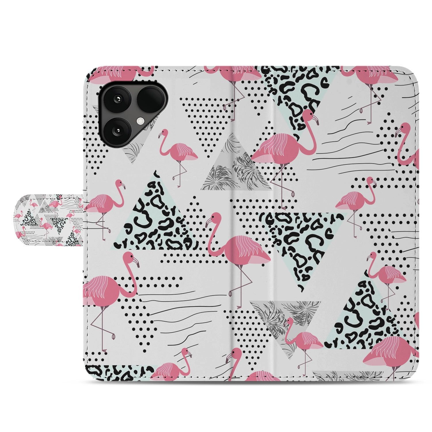 Flamingo Triangle Fairphone 6 Bookcase Hoesje met Pasjes design flamingo triangles voorkant