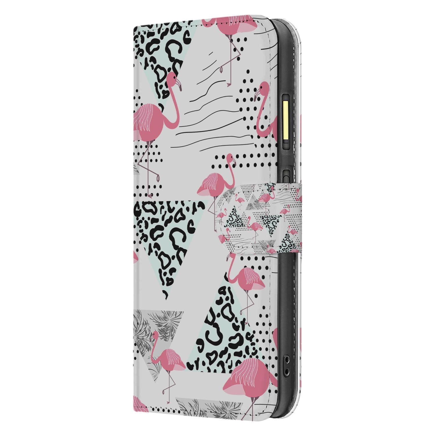 Flamingo Triangle Fairphone 6 Bookcase Hoesje met Pasjes design flamingo triangles zijkant