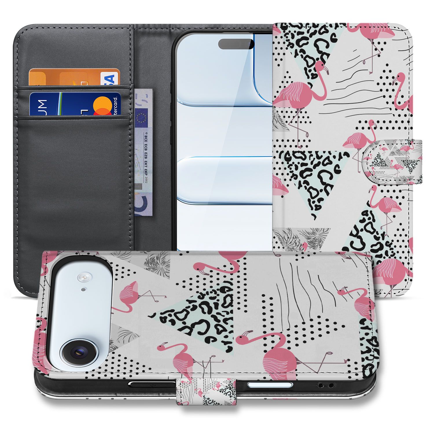 Flamingo Triangle Hoesje Voor iPhone Air Bookcase Hoesje ontwerp flamingo's en abstracte patronen aanzicht