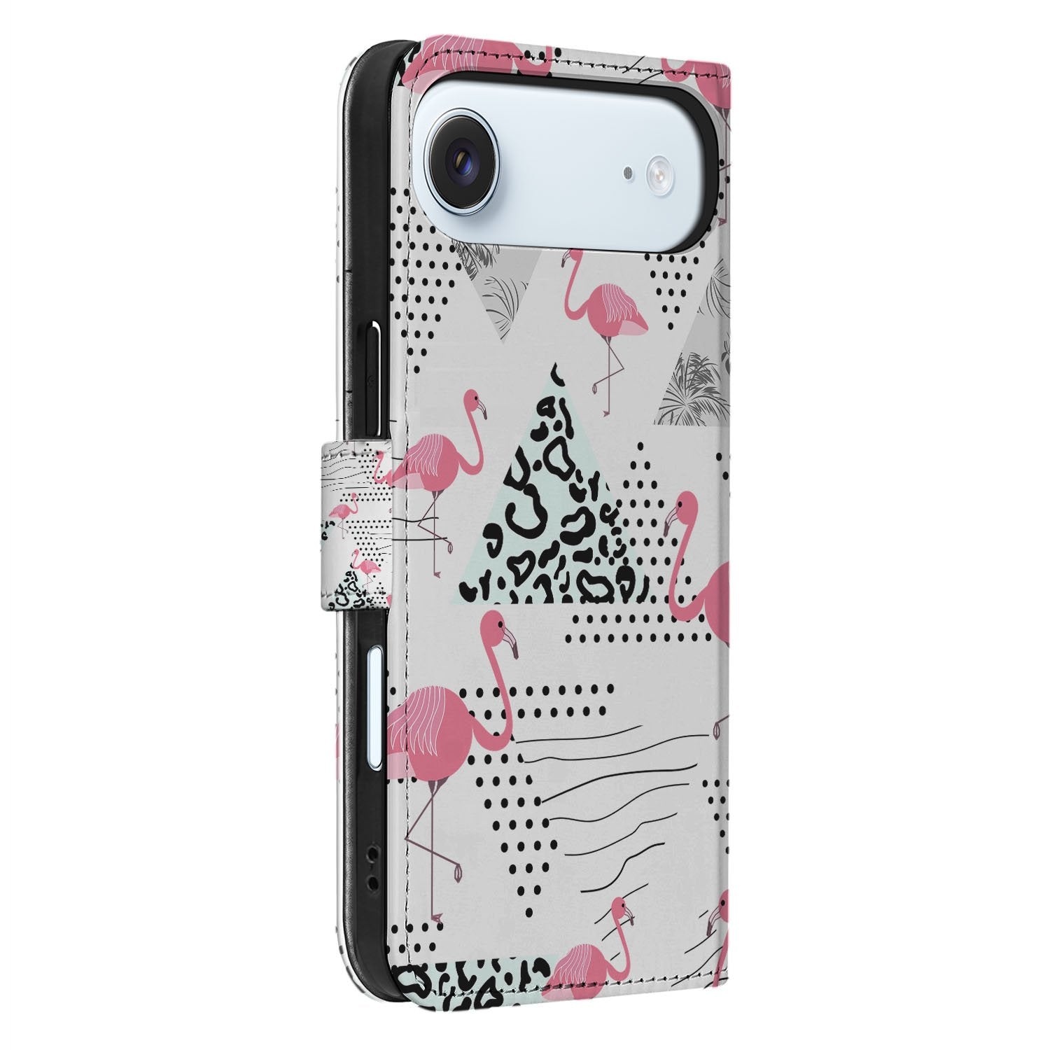 Flamingo Triangle Hoesje Voor iPhone Air Bookcase Hoesje zijkant design roze flamingo's