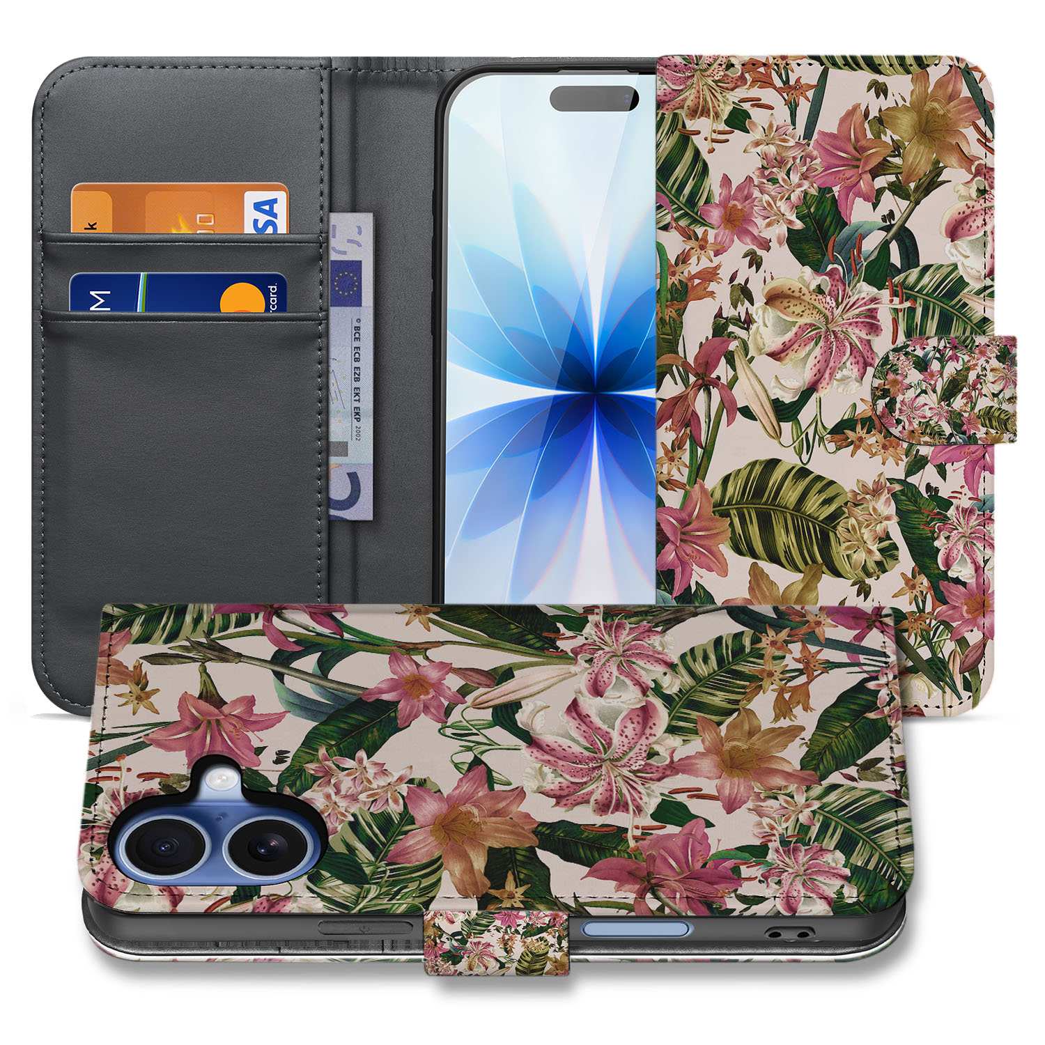 Flowers Hoesje Voor iPhone 17 | Book Case bloemenprint design aanzicht