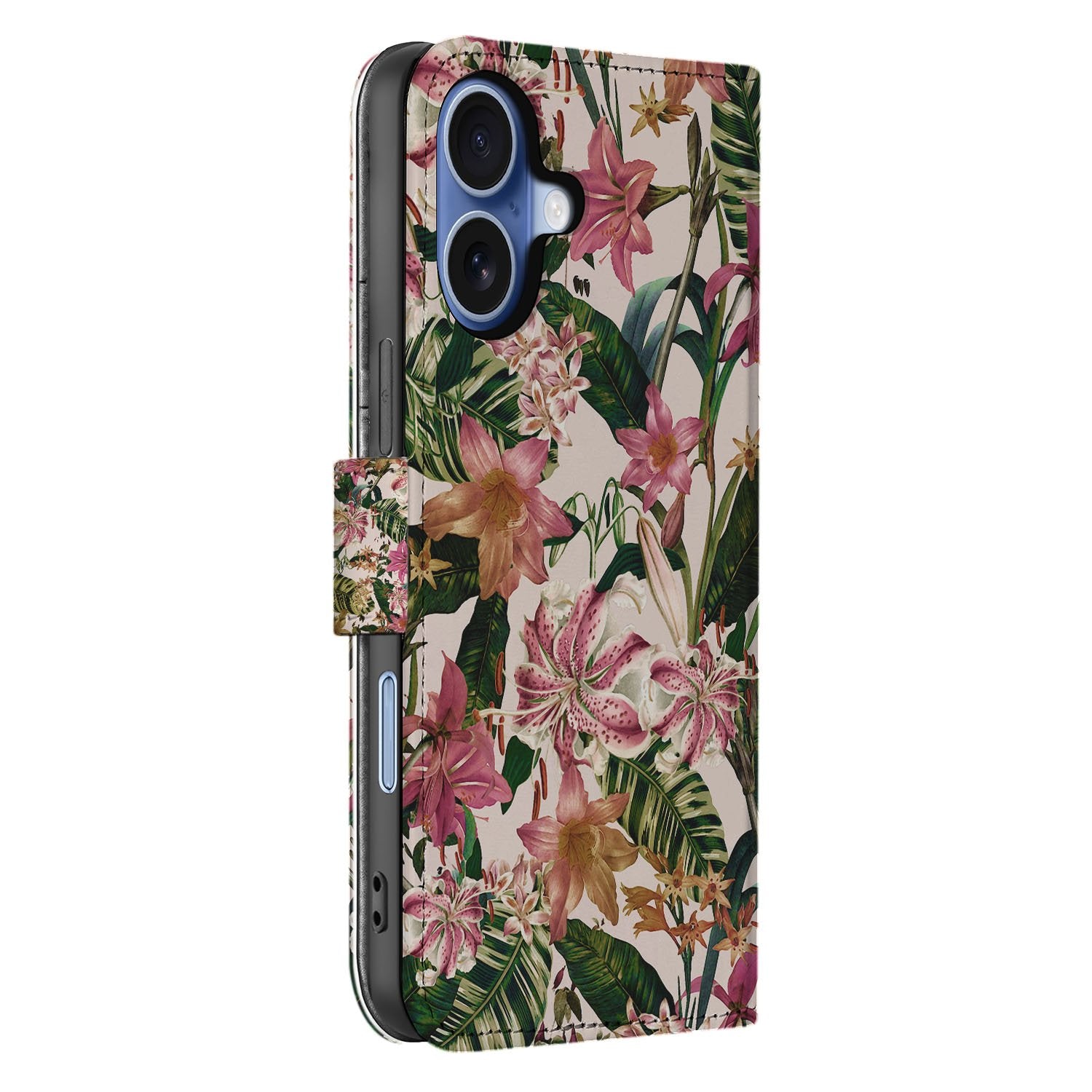 Flowers Hoesje Voor iPhone 17 Book Case bloemenprint zijkant