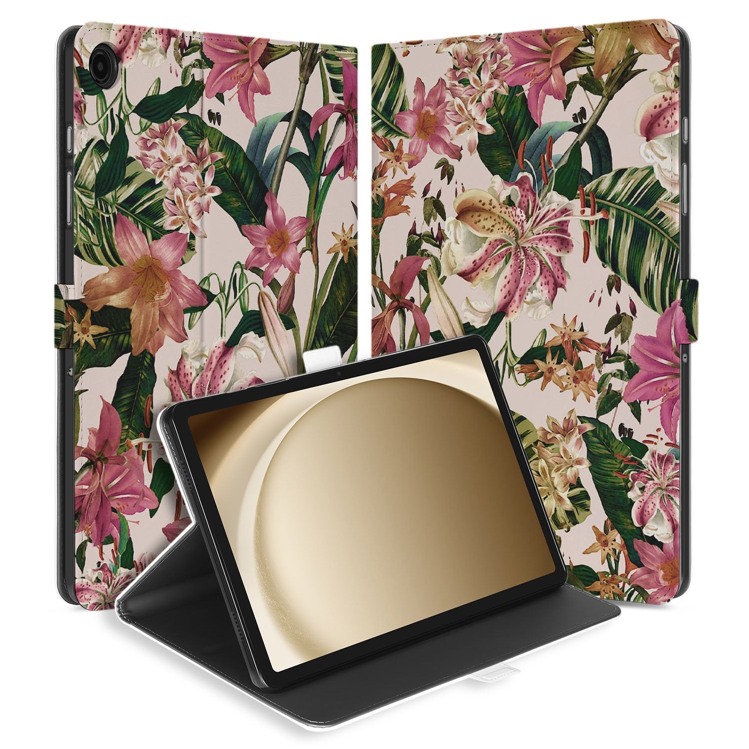 Samsung Galaxy Tab A11 Plus Flowers Tablet Hoesje met Standaard bloemen design voorzijde