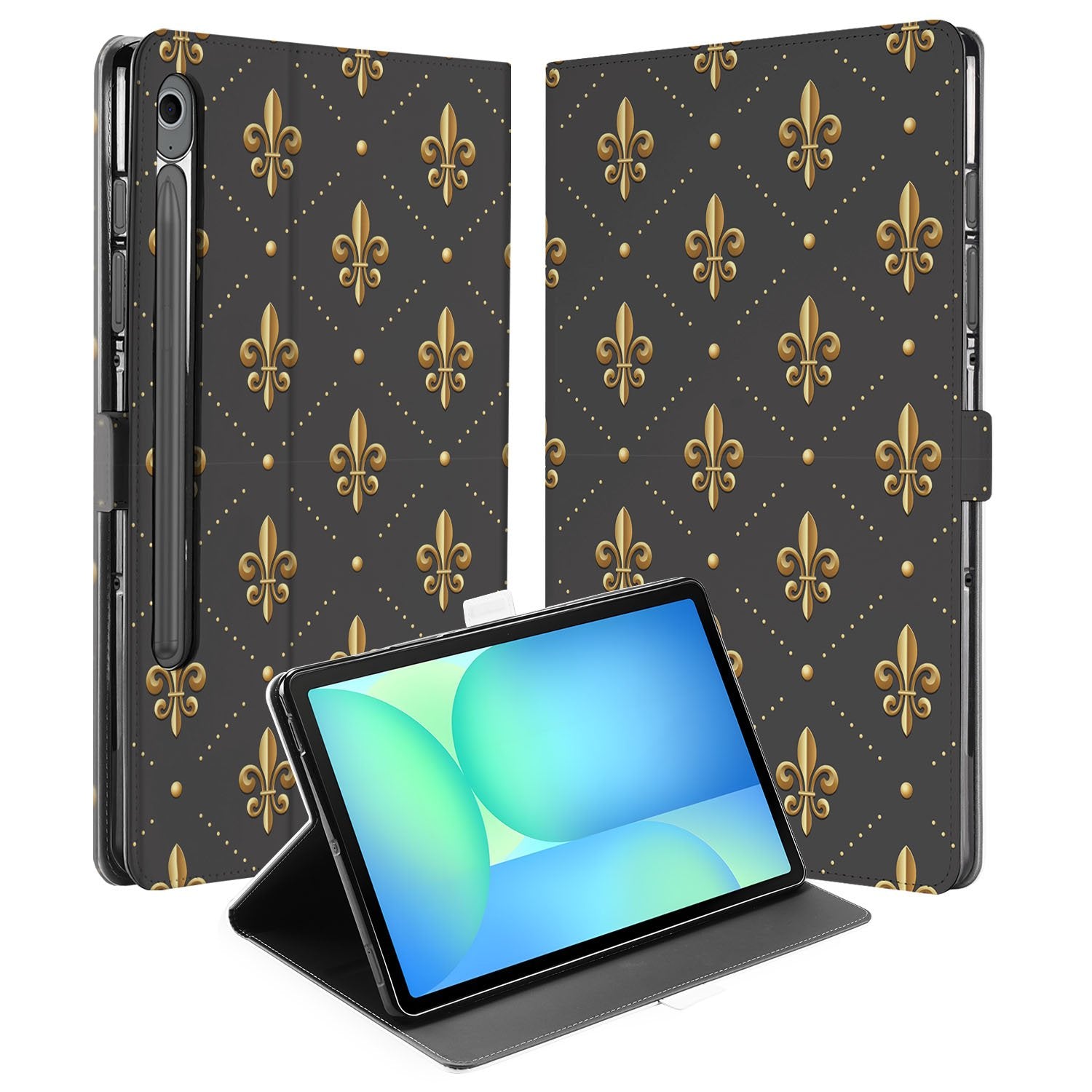 Samsung Galaxy Tab S10 FE | Tab S9 FE Franse Lelie Book Case Hoesje met Standaard aanzicht