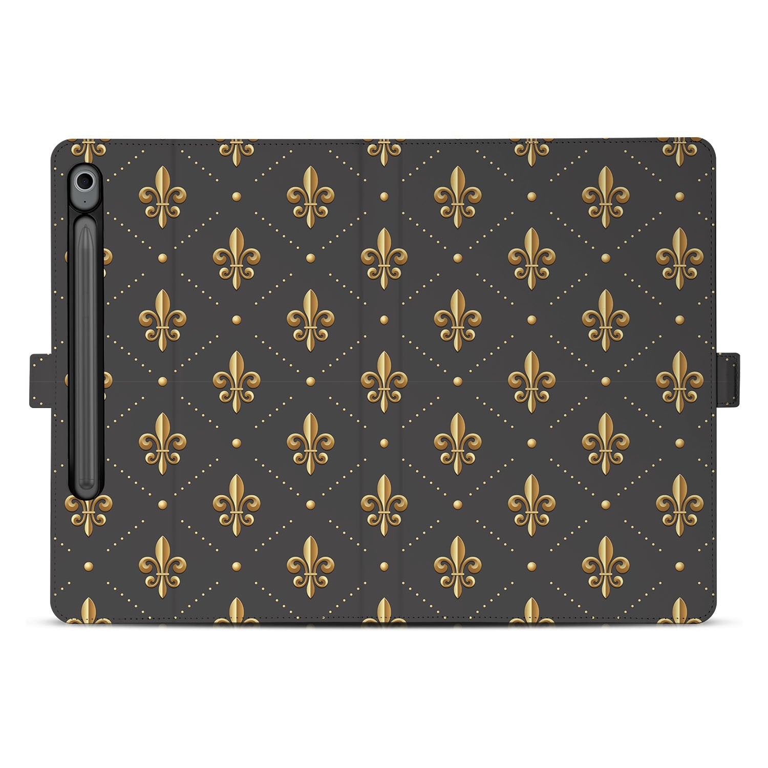 Franse Lelie Book Case Hoesje met Standaard Samsung Galaxy Tab S10 FE | Tab S9 FE designname bloemen grijs goud