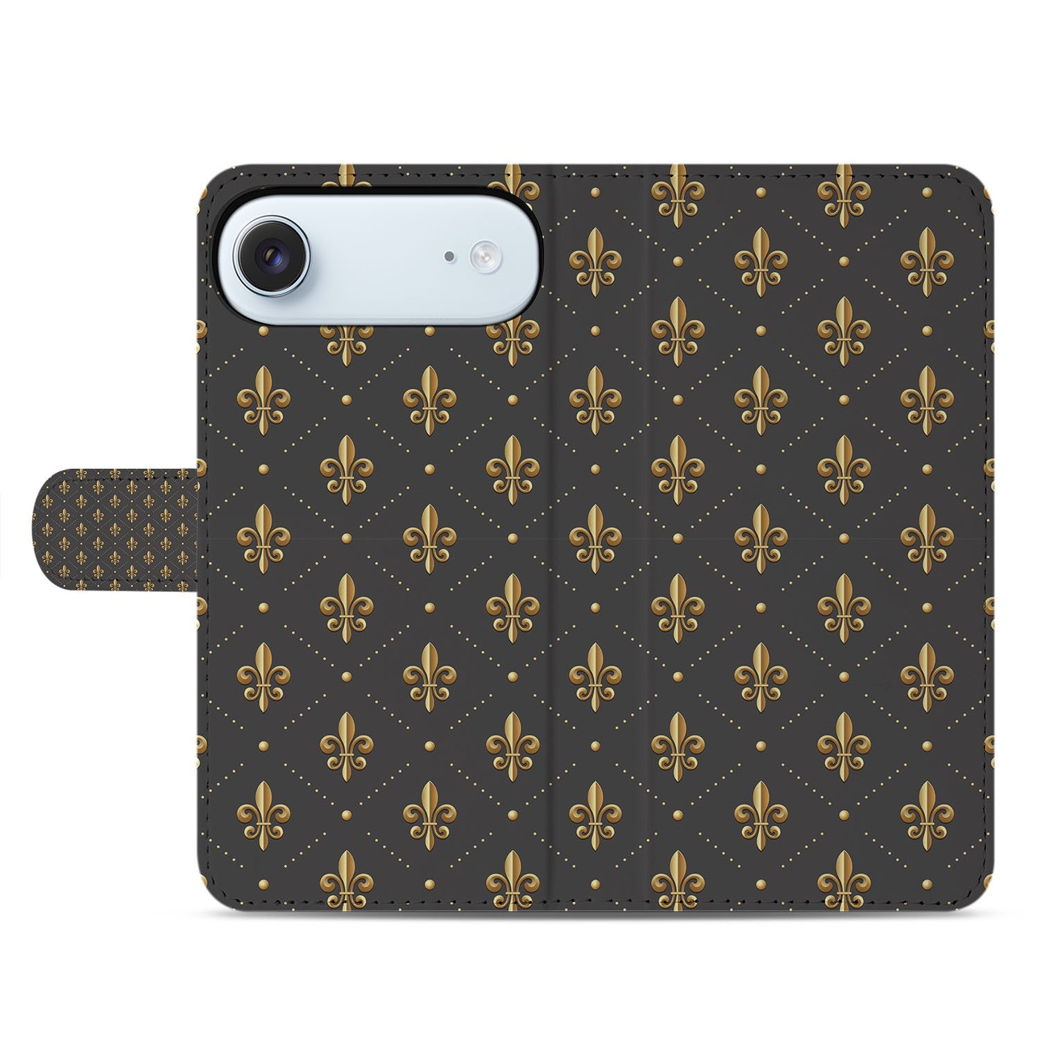 Franse Lelie Bruin Goud Luxe Edition Hoesje Voor iPhone Air Portemonnee Hoesje design bruin-goud aanzicht