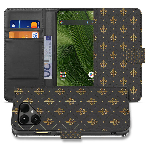 Fairphone 6 Franse Lelie Design in Bruin Goud Bookcase Hoesje voorkant achterkant