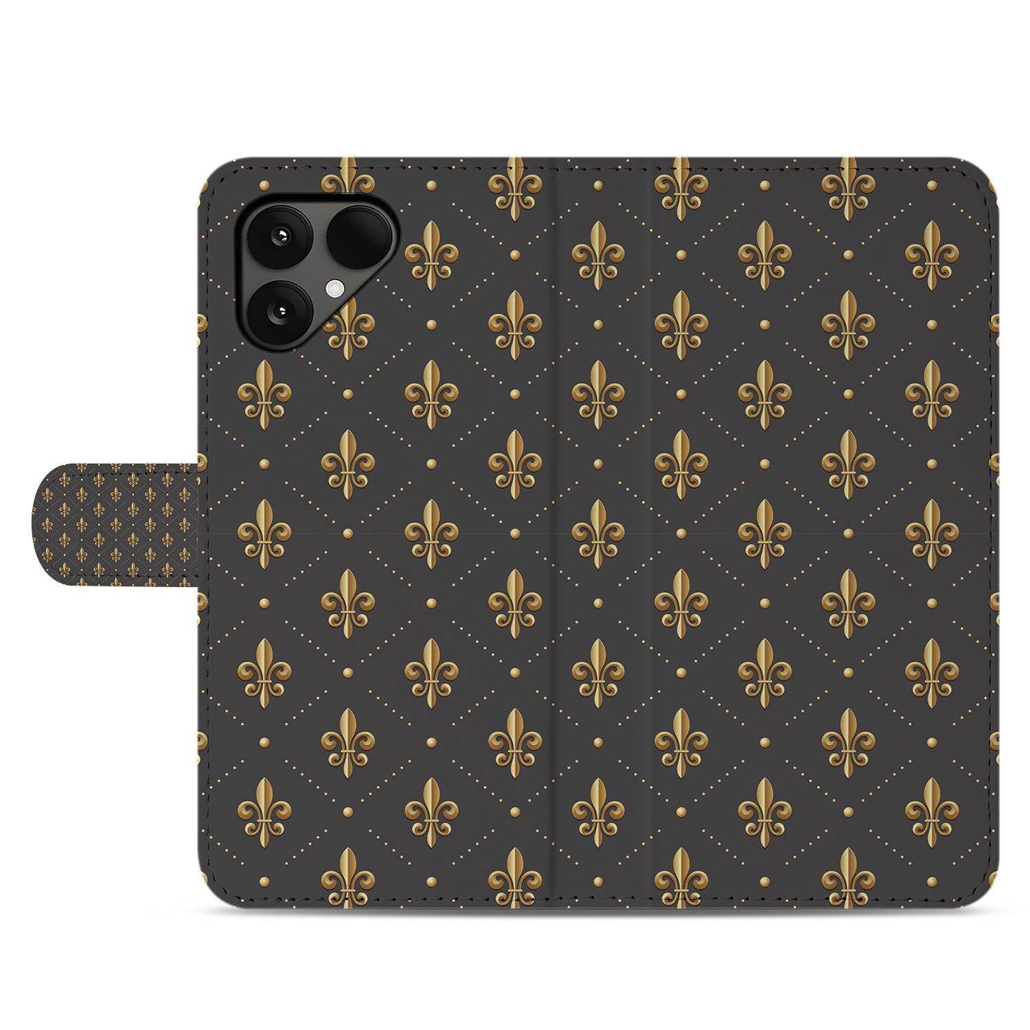 Fairphone 6 Franse Lelie Design in Bruin Goud Bookcase Hoesje voorzijde