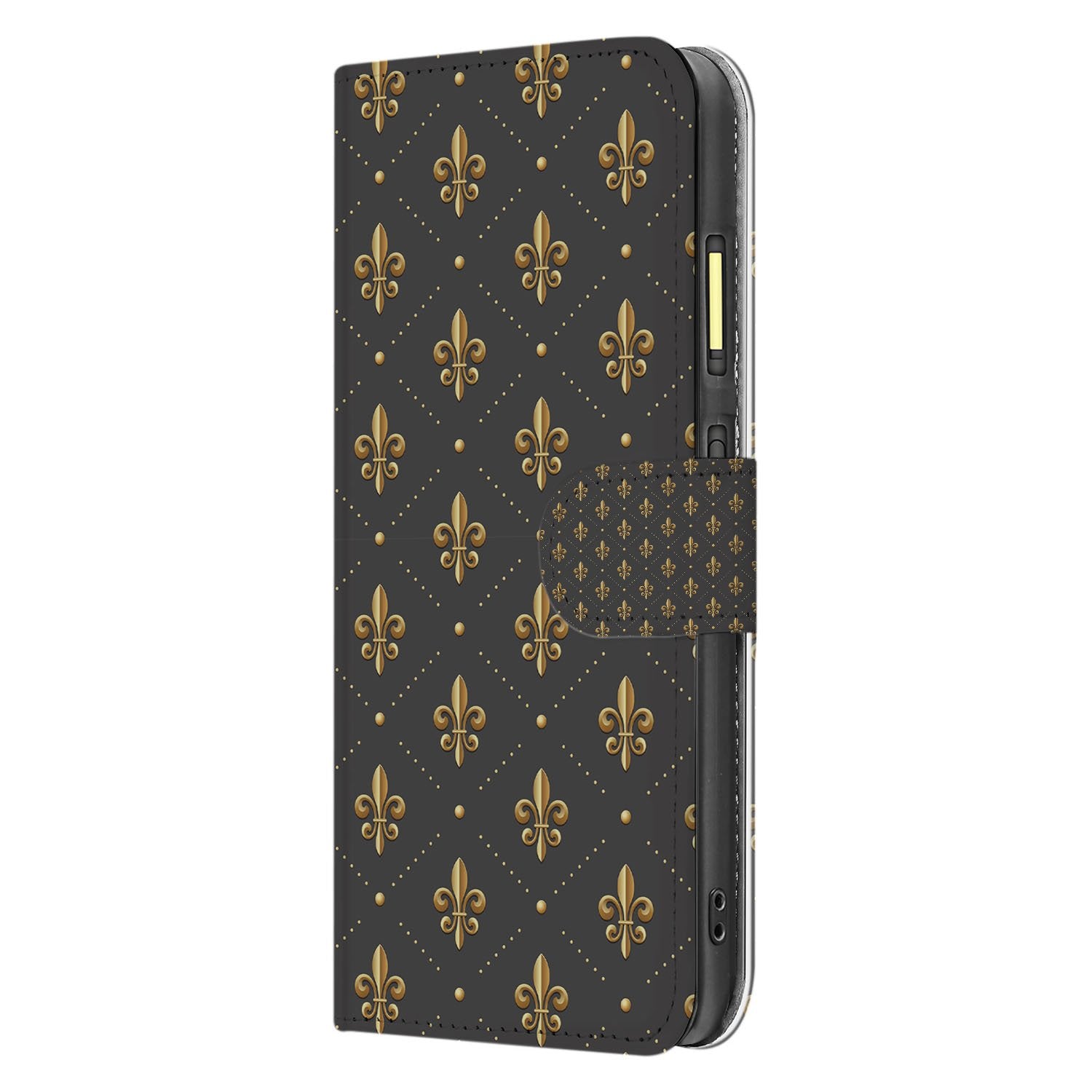 Fairphone 6 Franse Lelie Design in Bruin Goud Bookcase Hoesje Zijkant