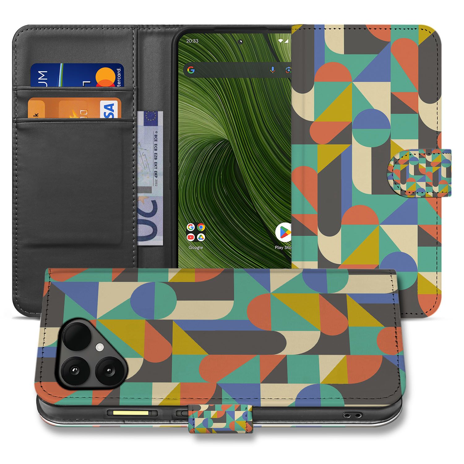 Funky Retro Design Fairphone 6 Book Case Pasjeshouder Kunstleer bescherming kleurrijke patronen