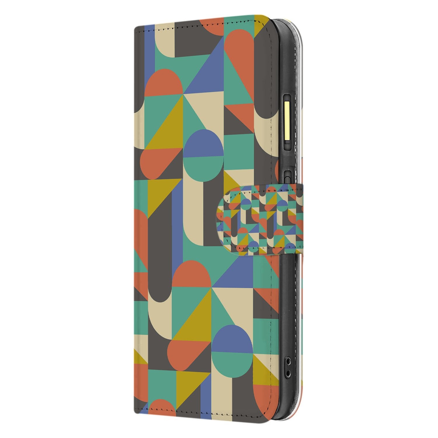 Fairphone 6 Funky Retro Design Bookcase Hoesje zijkant kleurrijke geometrische patronen