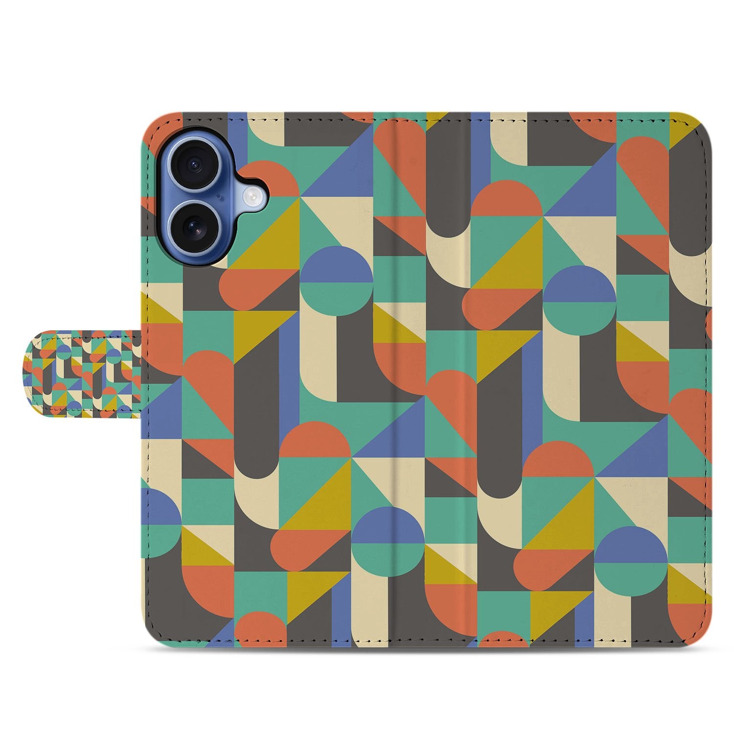 Funky Retro Hoesje Voor iPhone 17 Portemonnee Hoesje designnaam geometrisch aanzicht