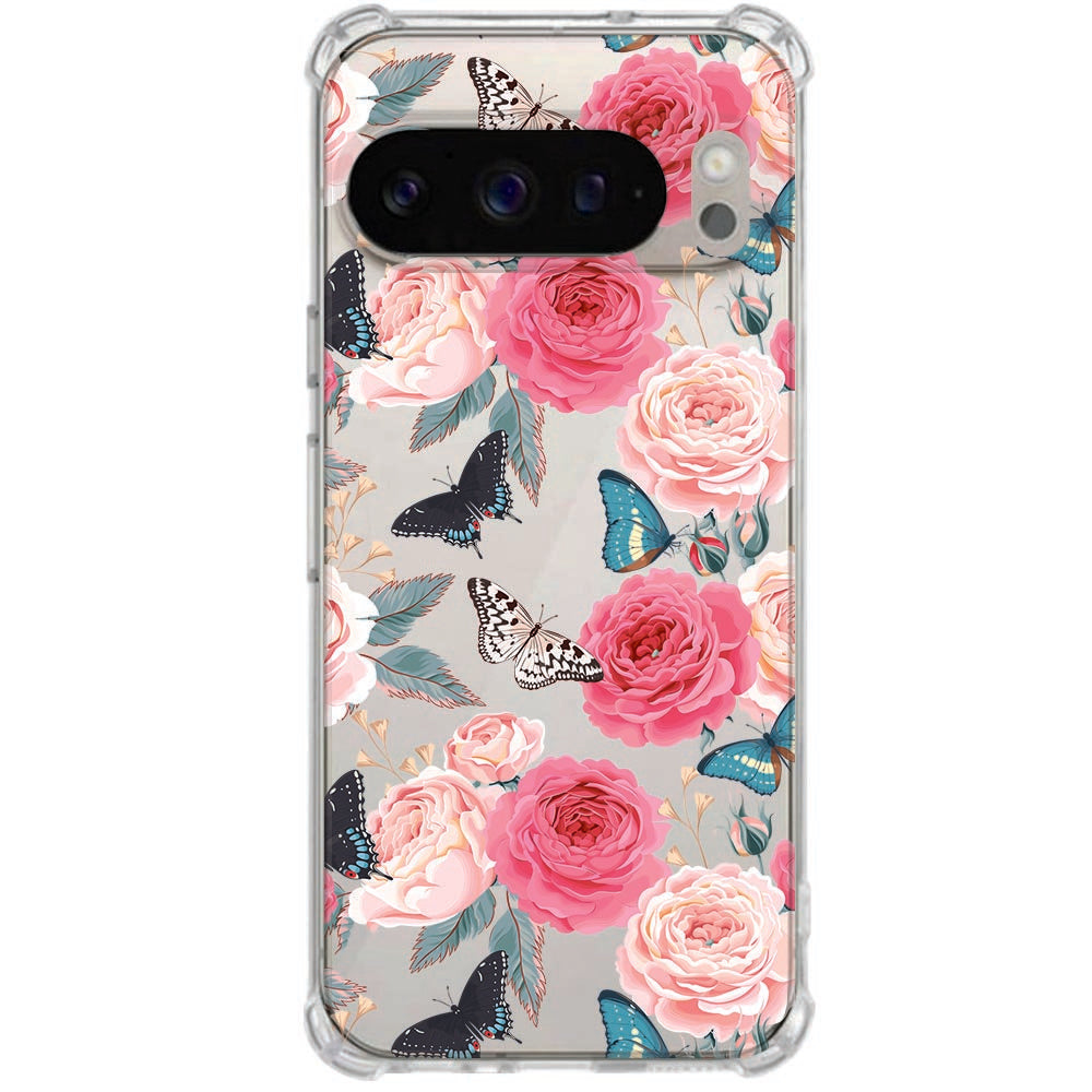 TPU Siliconen Hoesje Google Pixel 10 Pro XL Butterfly Roses Antishock