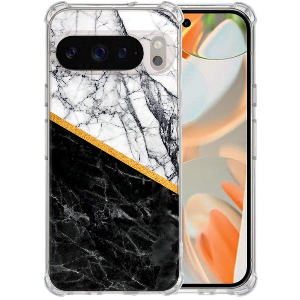 Backcover Hoesje Google Pixel 10 Pro XL Marble White Black Schokbestendig