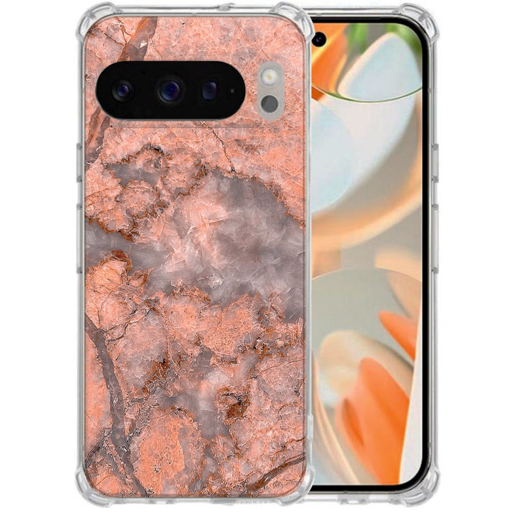 Softcase Google Pixel 10 Pro XL Marmer Oranje Valbestendig