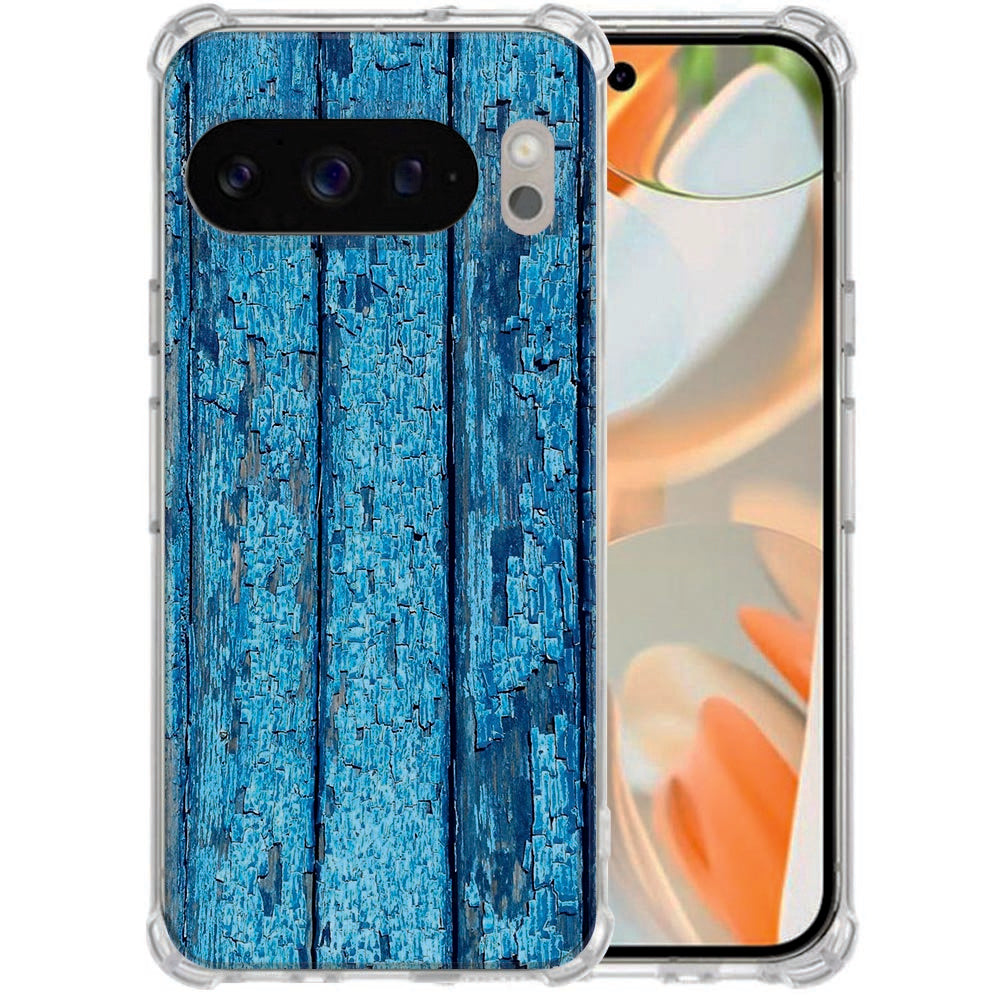 TPU Siliconen Hoesje Google Pixel 10 Pro XL Wood Blue Schokbestendig