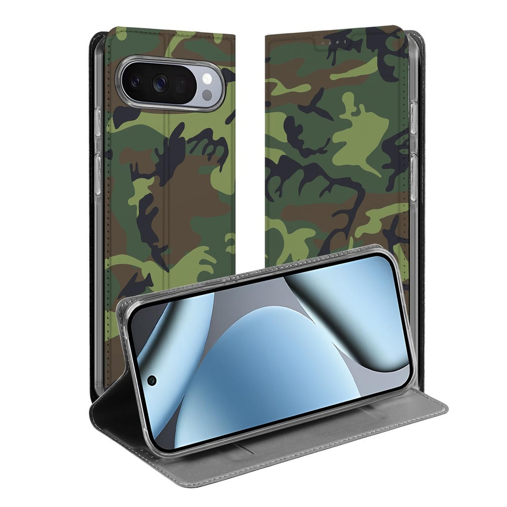 Google Pixel 10 Pro Bookcase Army Dark hoesje camouflage ontwerp open