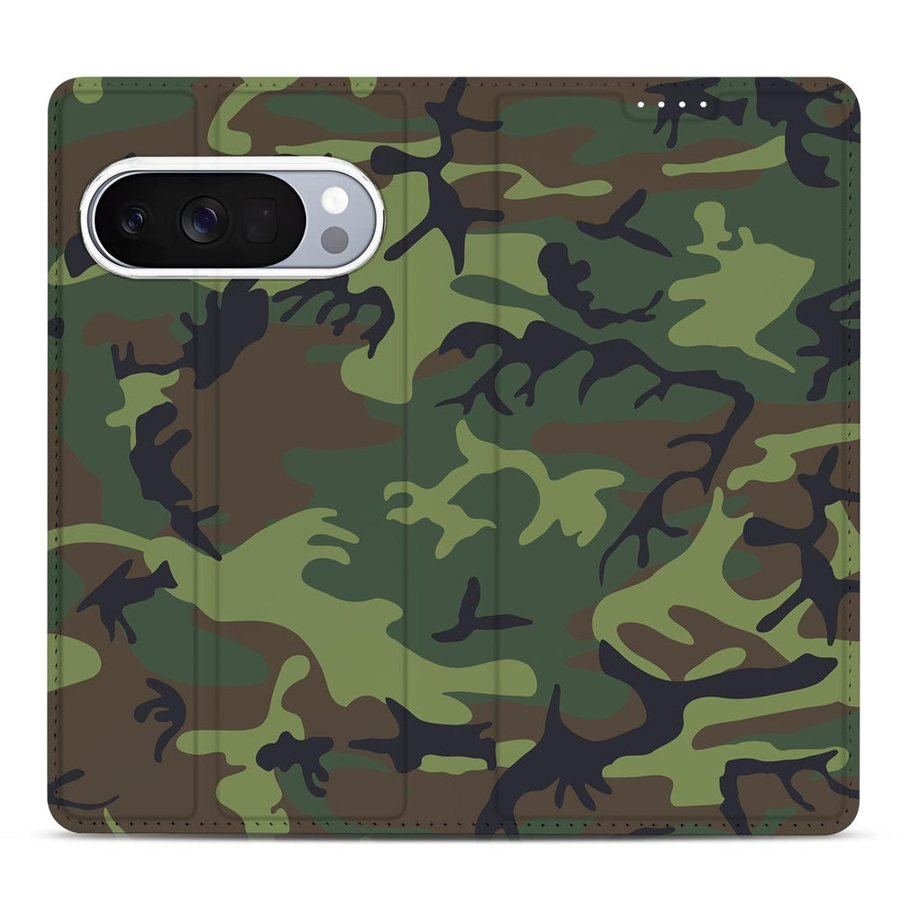 Google Pixel 10 Pro Bookcase Army Dark camouflage design voorzijde