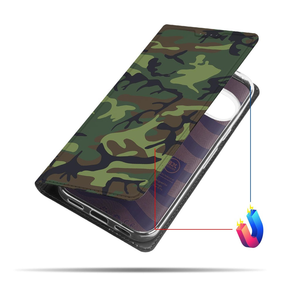 Google Pixel 10 Pro Bookcase Army Dark hoesje camouflage aanzicht
