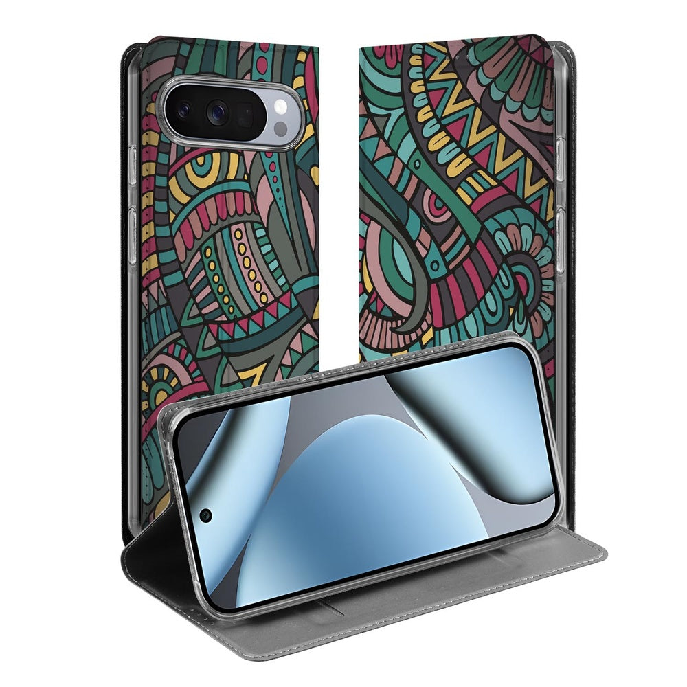 Google Pixel 10 | Pixel 10 Pro Flip Style Cover Aztec voorkant zijaanzicht telefoon met hoesje