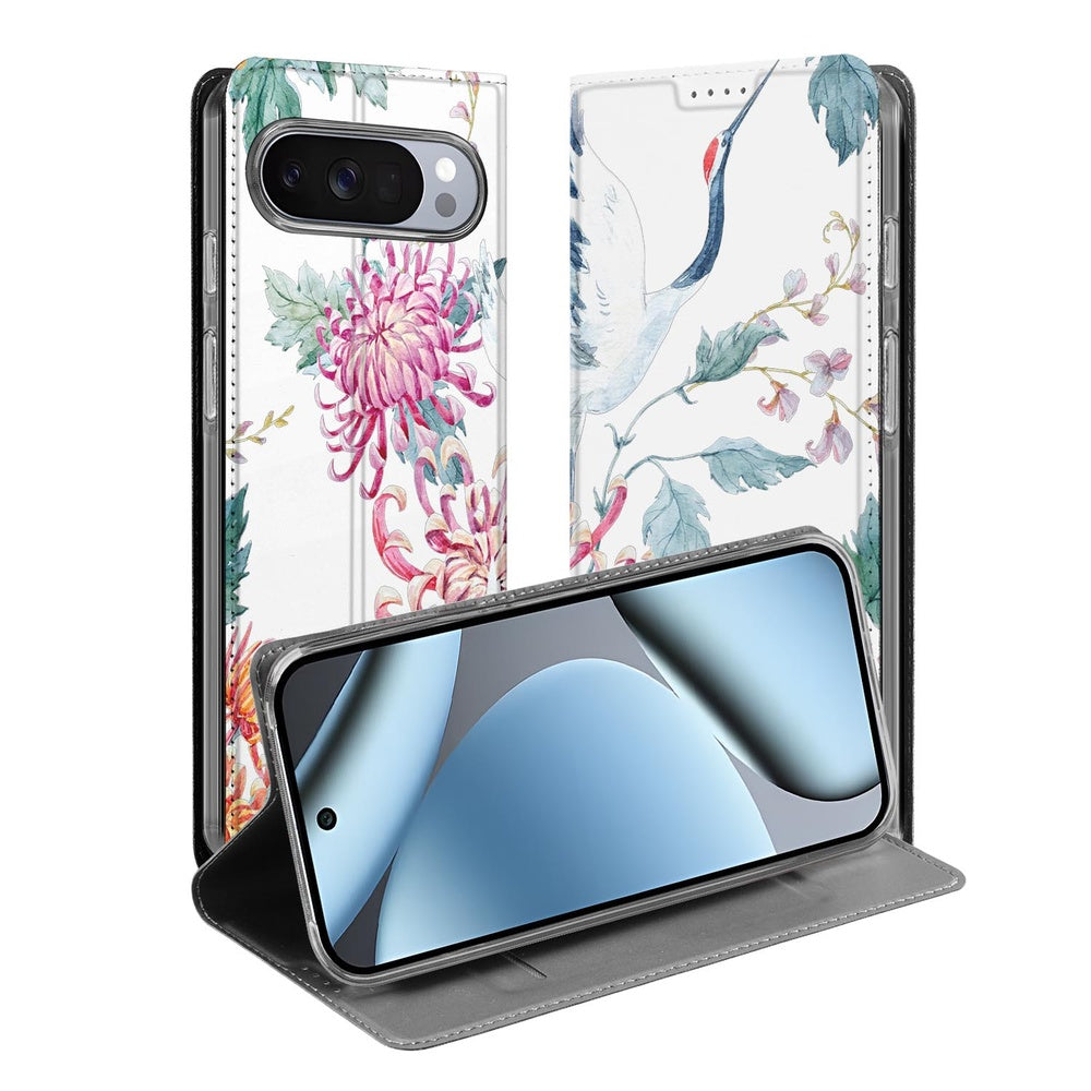 Google Pixel 10 | Pixel 10 Pro Bird Flowers bookcase flora design voorkant en achterkant