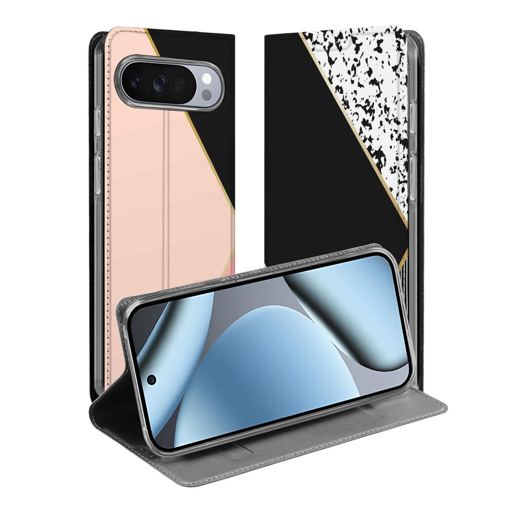 Google Pixel 10 | Pixel 10 Pro Telefoonhoesje Black Pink Shapes design zwart wit vormgeving aanzicht