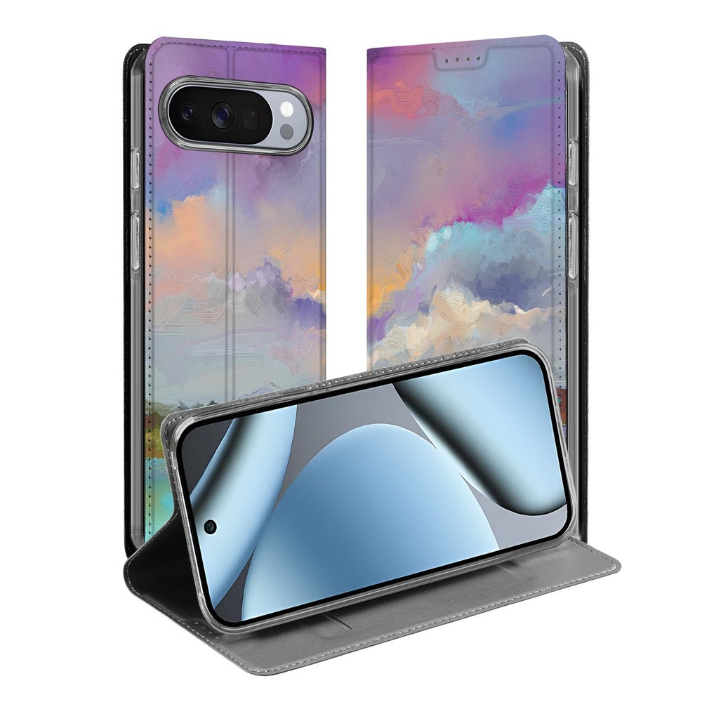 Google Pixel 10 | Pixel 10 Pro Book Case Boat met kleurrijk maritiem ontwerp en smartphone in een open positie.