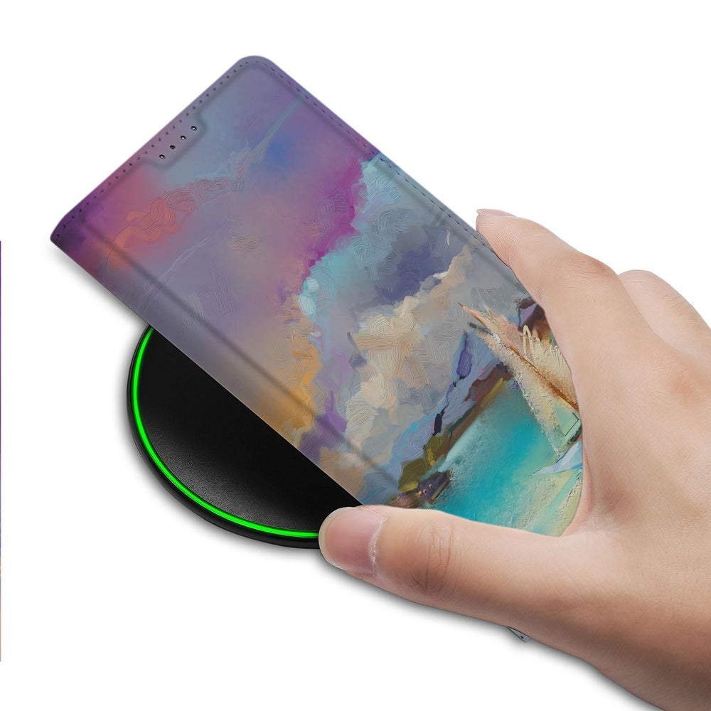 Google Pixel 10 | Pixel 10 Pro Book Case Boat met kleurrijk maritiem ontwerp en hand aan een draadloze oplader