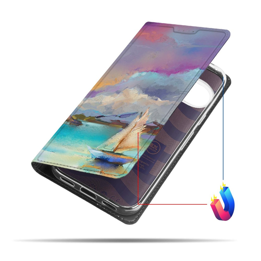 Google Pixel 10 | Pixel 10 Pro Book Case Boat met maritiem ontwerp en vloeiende penseelstreken.