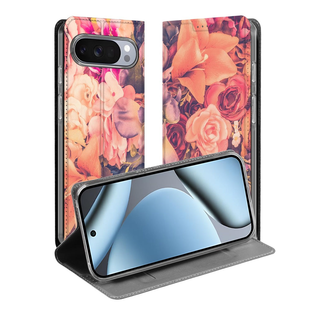 Google Pixel 10 Pro Book Cover Bosje Bloemen met kleurrijke bloemenprint en beschermende functie.