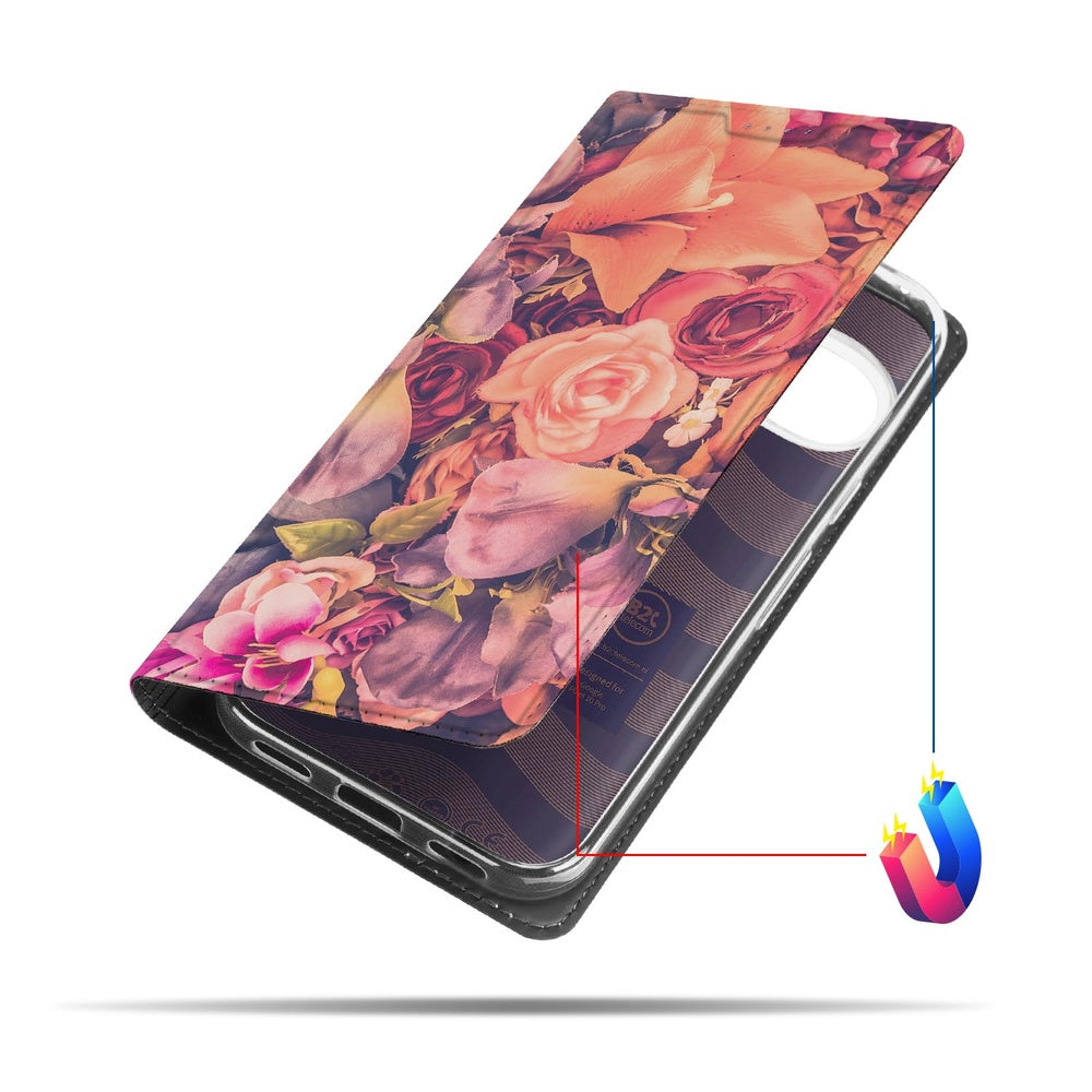 Google Pixel 10 Pro Book Cover Bosje Bloemen met vrolijke bloemen in oranje, paarse en roze tinten.