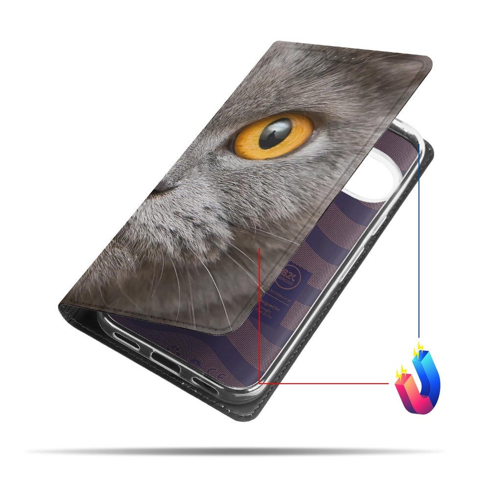Google Pixel 10 | Pixel 10 Pro Bookcase Britse Korthaar design met een close-up van een Britse Korthaar oog.