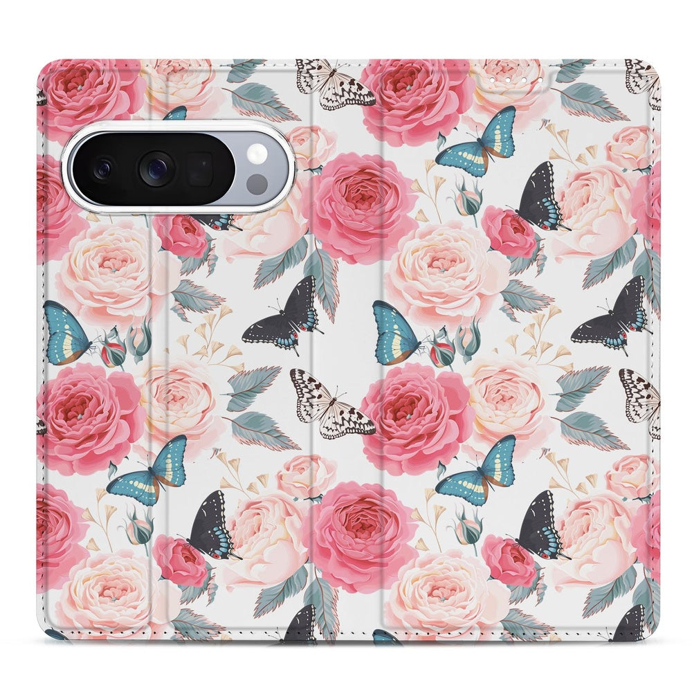 Google Pixel 10 | Pixel 10 Pro Telefoonhoesje Butterfly Roses met kleurrijke vlinders en rozen.