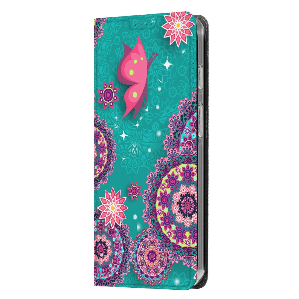 Google Pixel 10 Pro Book Wallet Case Cirkels en Vlinders met kleurrijke vlinder en grafisch patroon.