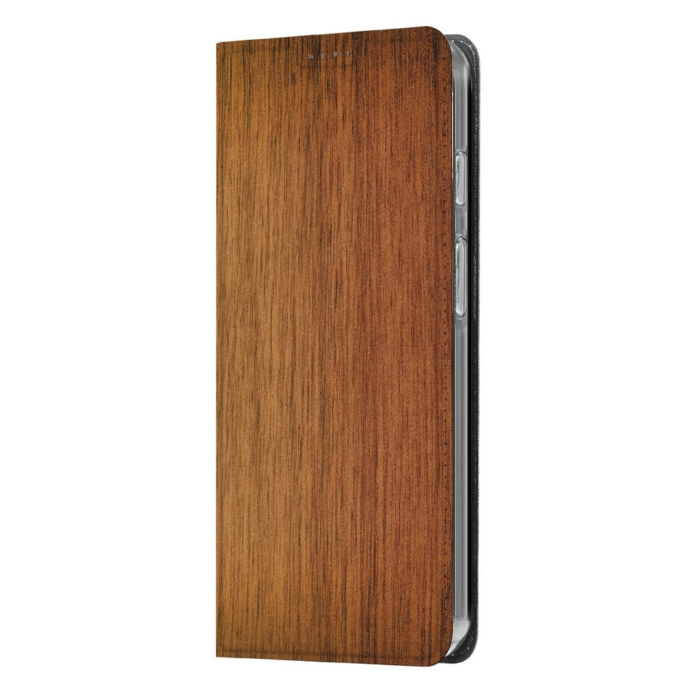 Google Pixel 10 Pro Smart Cover Hoesje Donker Hout met een natuurlijke, hoogwaardige uitstraling.