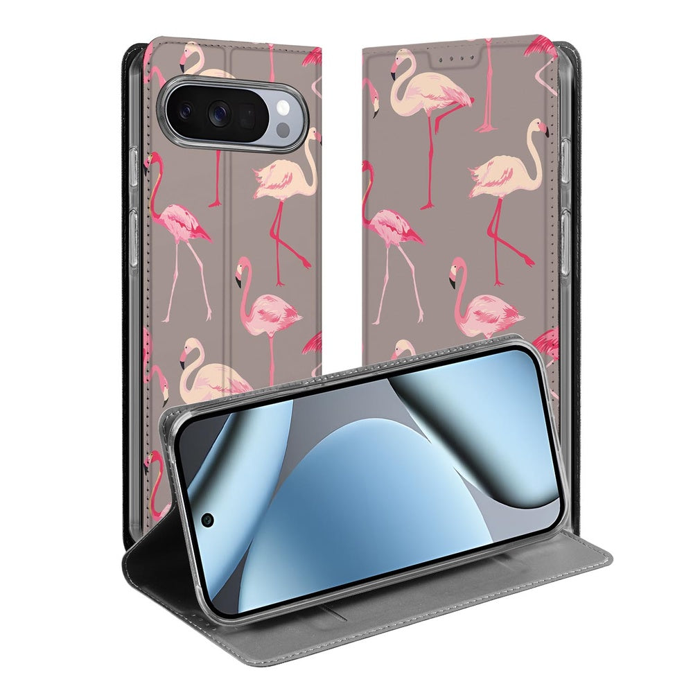 Google Pixel 10 | Pixel 10 Pro Flip Style Cover Flamingo with colorful flamingo design in open position.