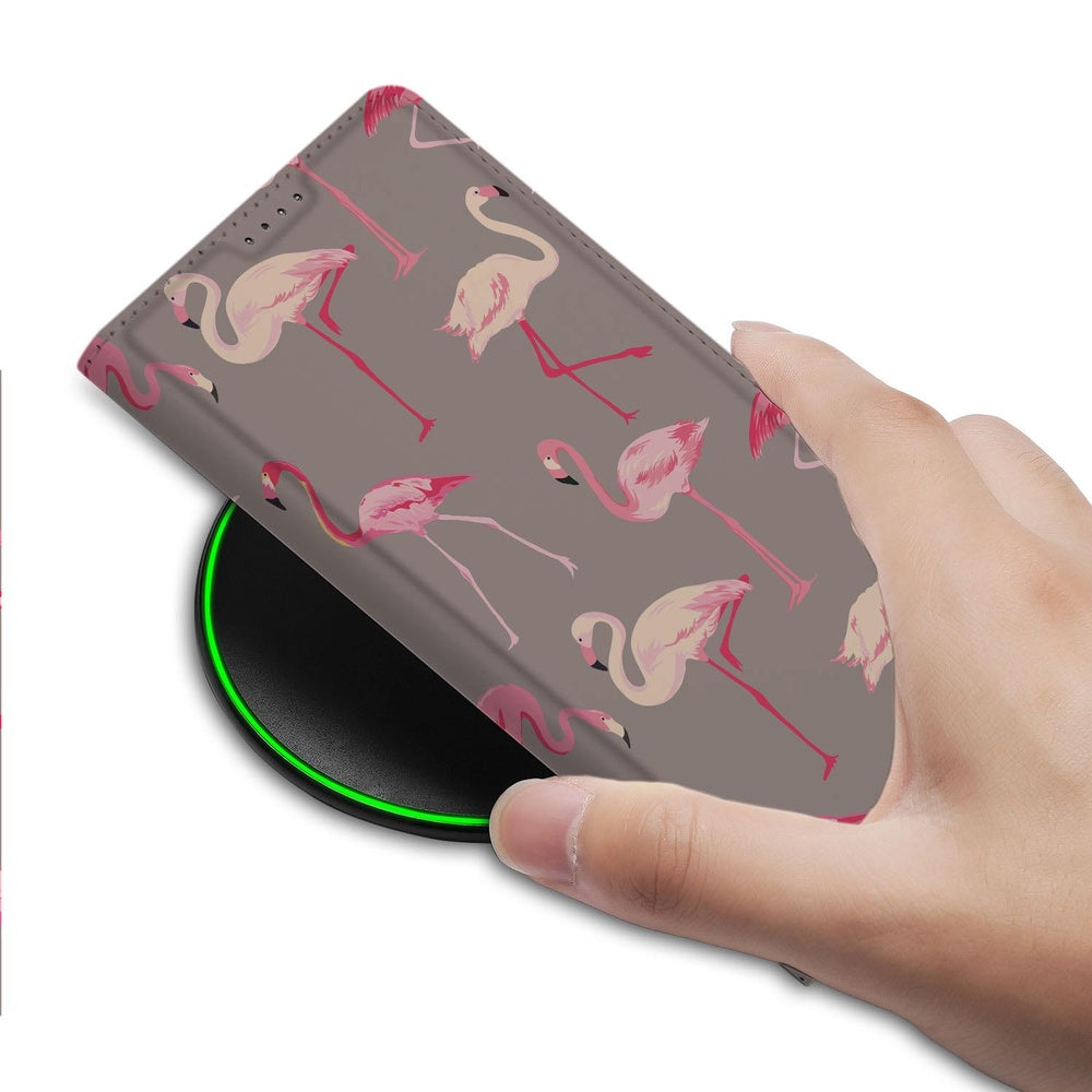 Google Pixel 10 | Pixel 10 Pro Flip Style Cover Flamingo with colorful flamingo design on a hand holding the case.